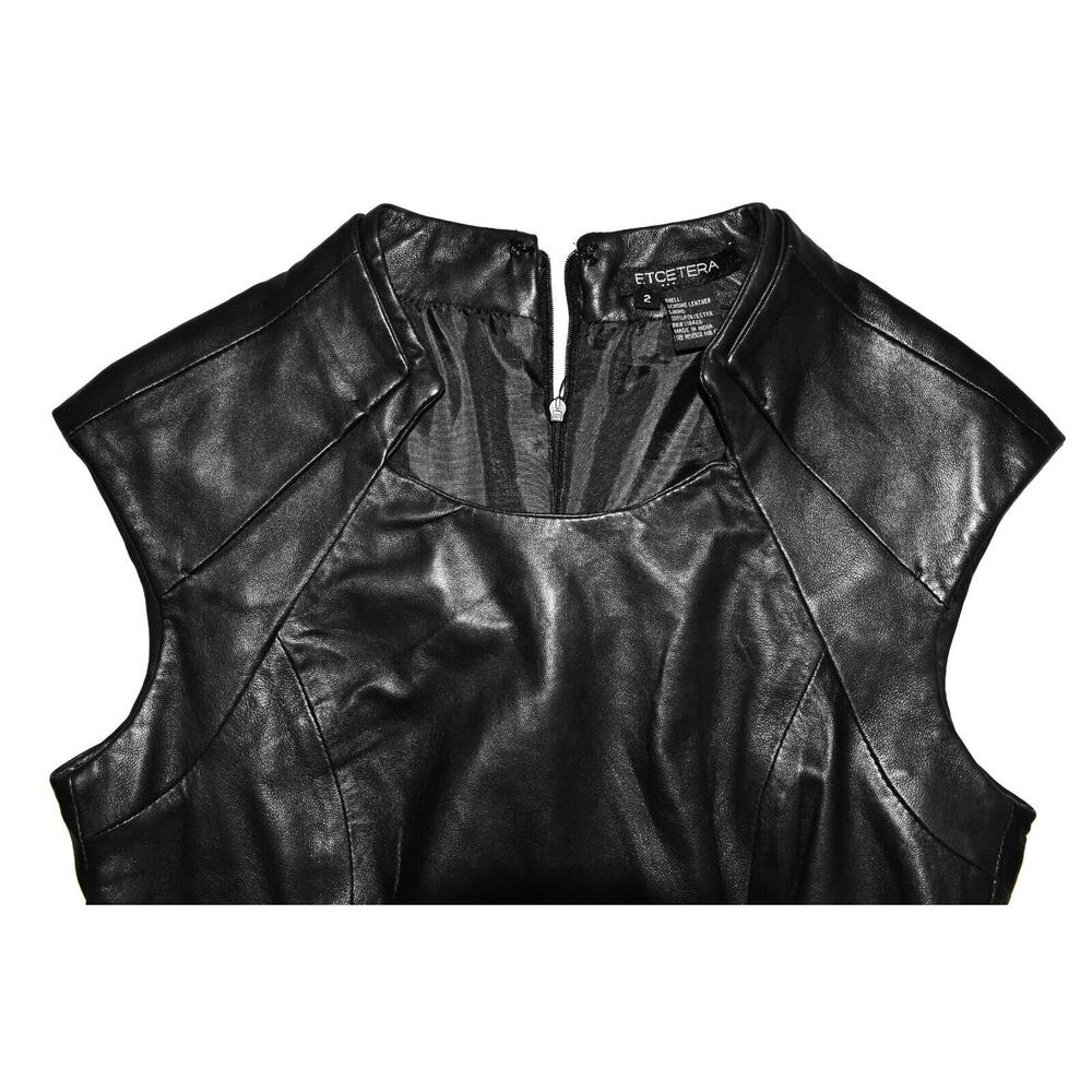 C0 Auth ETCETERA Black Genuine Leather Patch Pockets Short Sleeve Dress Size 2 - Picture 5 of 6